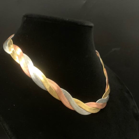 Vintage Braided Tri-Tone Statement Multi Strand Necklace - Picture 3 of 12